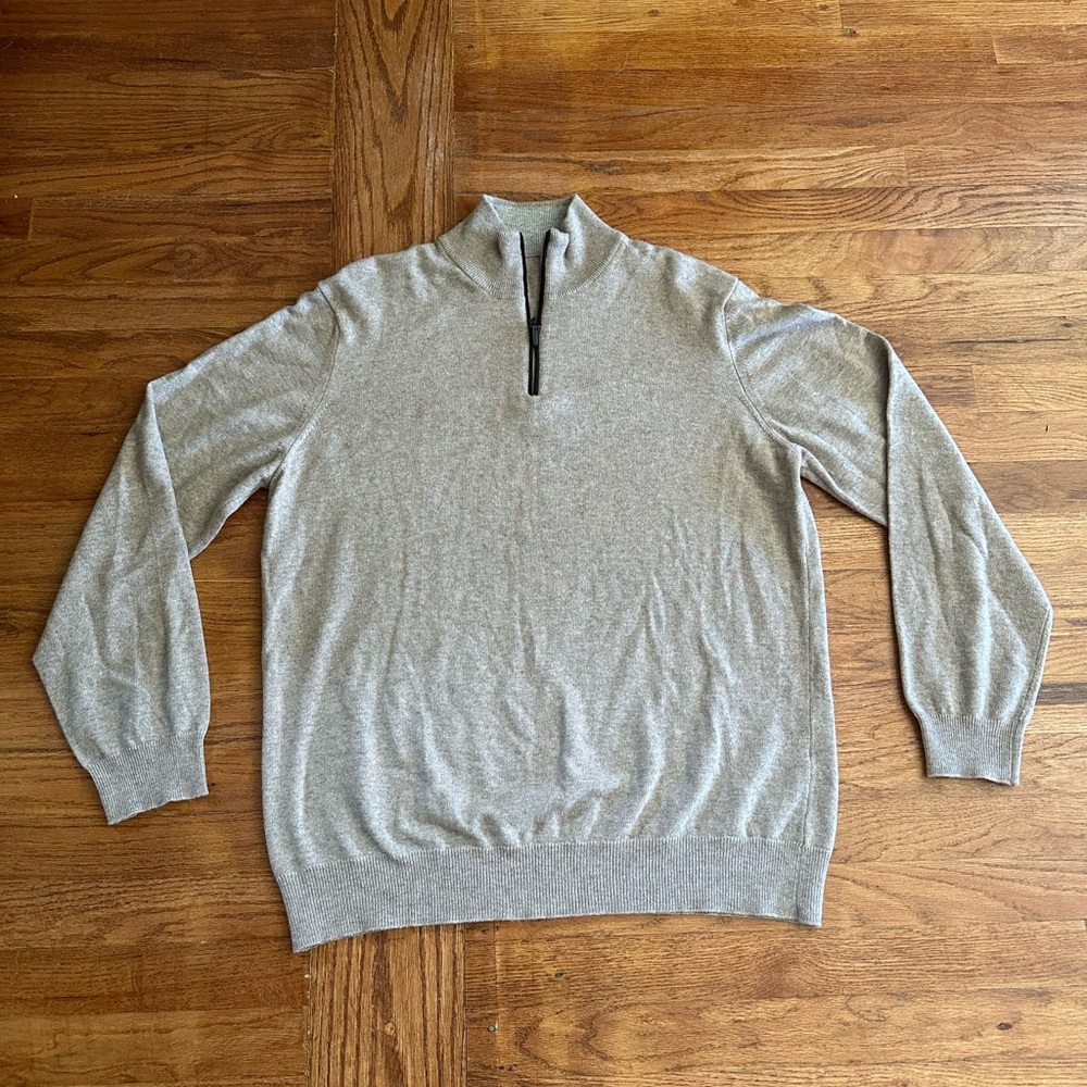 FILIPPO RIBERTI 1/4 Zip Sweater Italy Oatmeal 25%Wool 5% Cashmere Viscose Mens L